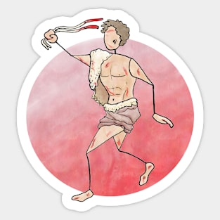 Lupercalia celebrant brandishing goatskin strips Sticker